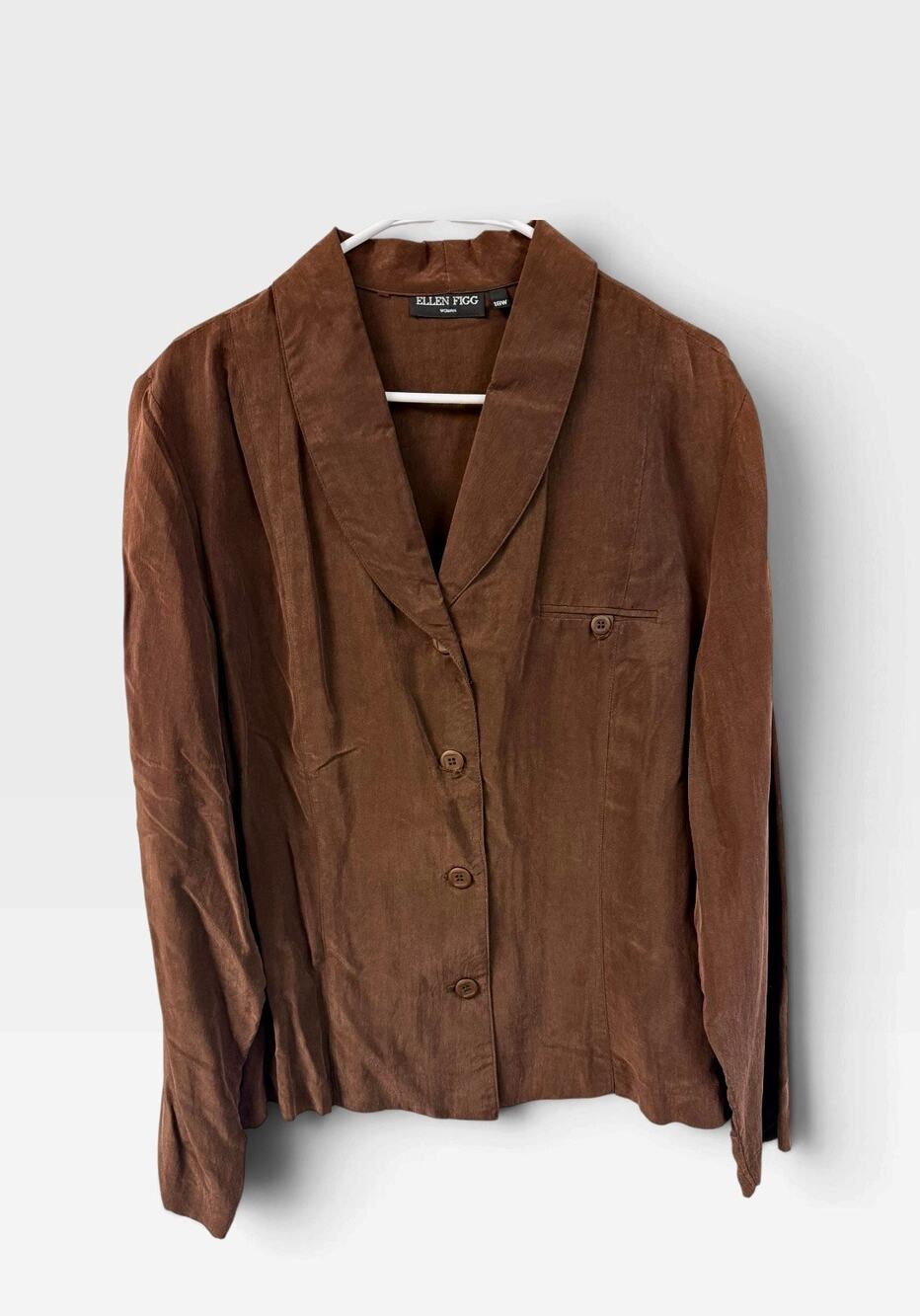 Vintage Ellen Figg 100% Bemberg Cupro Brown Shawl Collar Blazer Jacket 18W